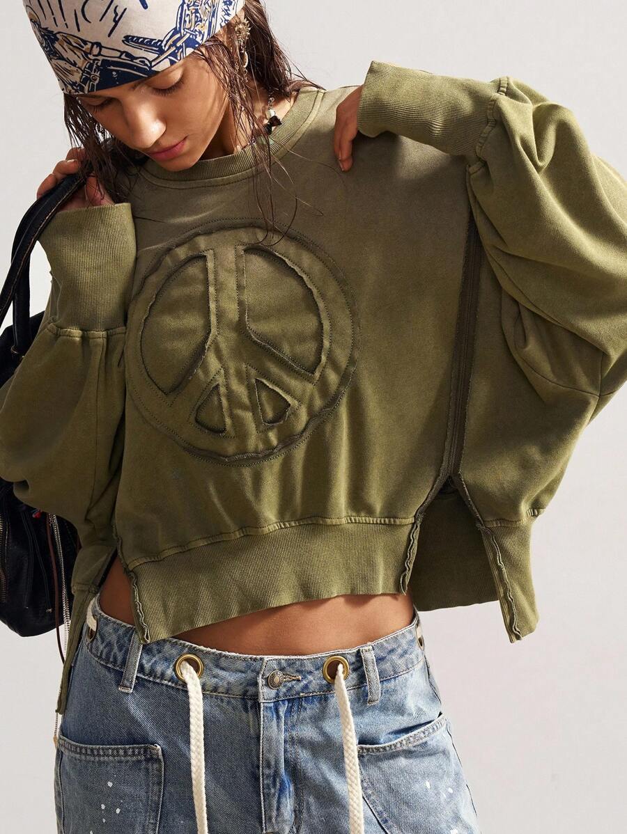 Bohemela Autumn/Winter BOHO Casual Solid Color Knit Crew Neck Long Sleeve Loose Washed Women Sweatshirt