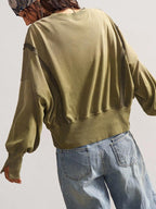 Bohemela Autumn/Winter BOHO Casual Solid Color Knit Crew Neck Long Sleeve Loose Washed Women Sweatshirt