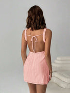 Easelle Women's Solid Color Backless Lace-Up Sleeveless Mini Summer Dress