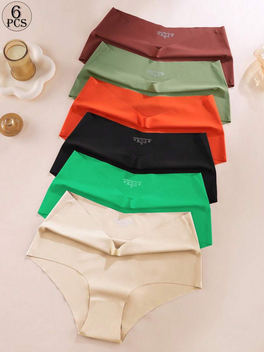 Aofeiqike 6pcs High Waist Plus Size Women Briefs, Sexy Seamless Breathable Ice Silk Panties, Comfortable Soft Hipster Underwear