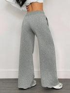 SHEIN PETITE Comfortable And Casual Plain Knitted Low-Rise Wide-Leg Women's Sweatpants Baggy