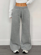 SHEIN PETITE Comfortable And Casual Plain Knitted Low-Rise Wide-Leg Women's Sweatpants Baggy