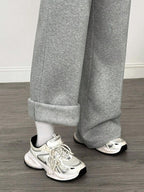 SHEIN PETITE Comfortable And Casual Plain Knitted Low-Rise Wide-Leg Women's Sweatpants Baggy