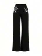 SHEIN Clasi Summer Elegant Women's Plaid Printed Elastic Knitted Pants, Suitable For Various Occasions, Suitable For Summer Vacation, Elegant Travel, And Daily Commuting Business Casual Woman