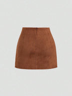 Sweetra Vintage Italian Style Maillard Color Pleated Bodycon Skirt, Sexy & Alluring For Autumn/Winter