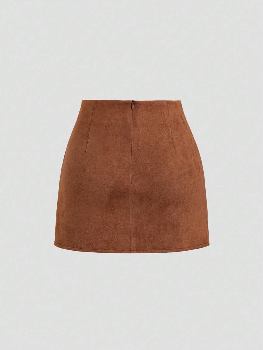 Sweetra Vintage Italian Style Maillard Color Pleated Bodycon Skirt, Sexy & Alluring For Autumn/Winter