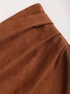 Sweetra Vintage Italian Style Maillard Color Pleated Bodycon Skirt, Sexy & Alluring For Autumn/Winter