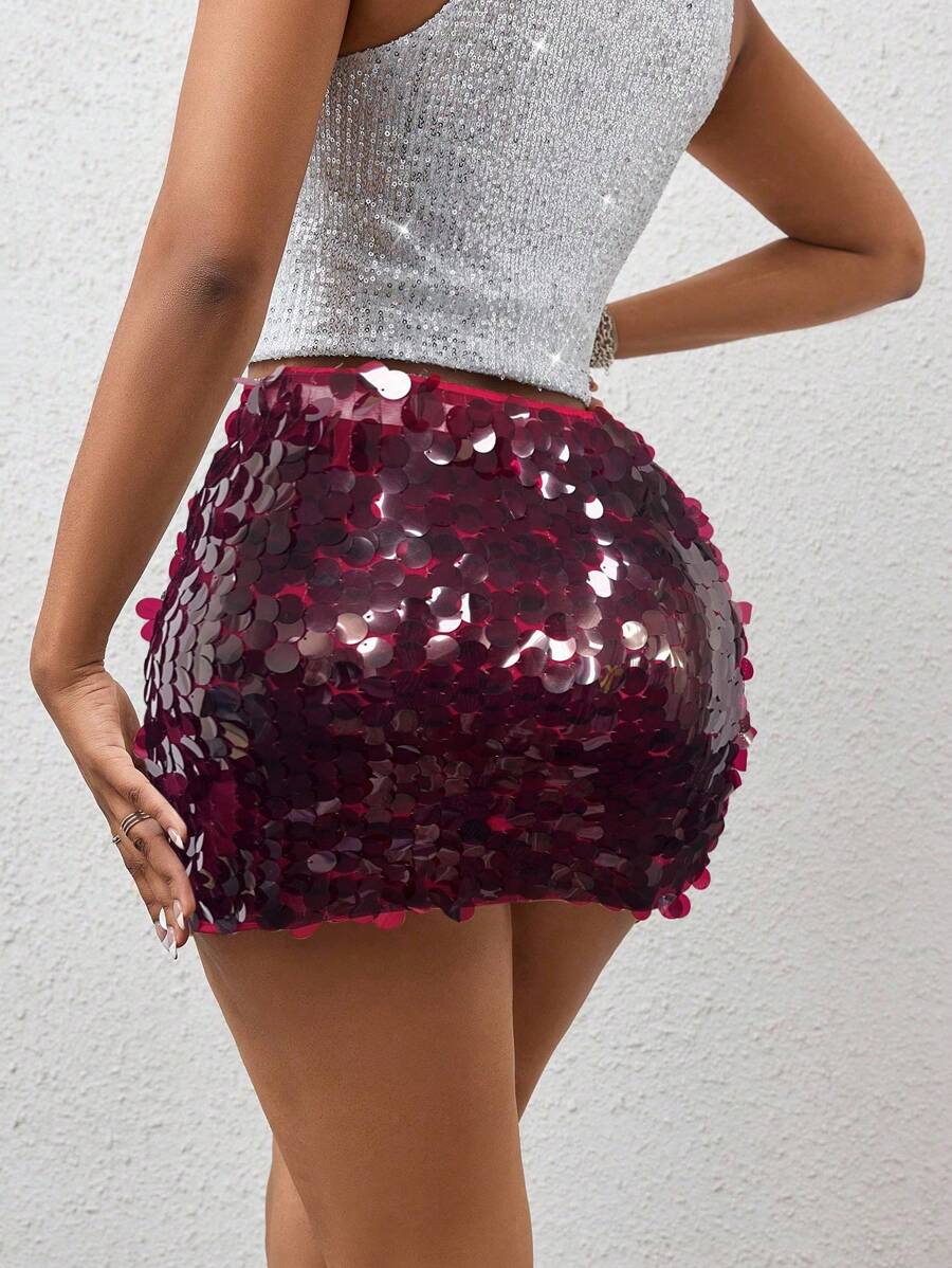 BamGleam Sequin Mini Bodycon Skirt For Holiday Party Clothes