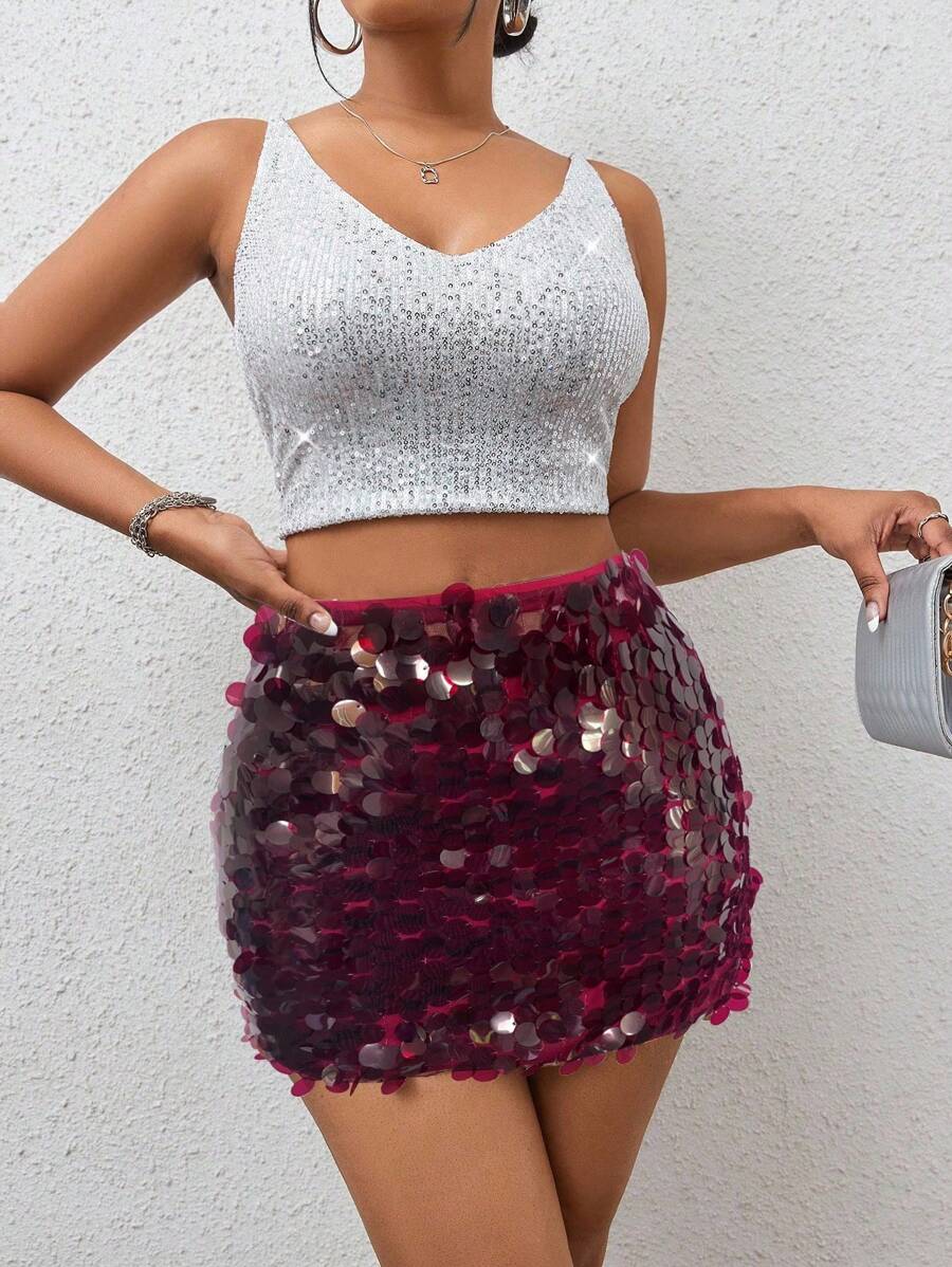 BamGleam Sequin Mini Bodycon Skirt For Holiday Party Clothes