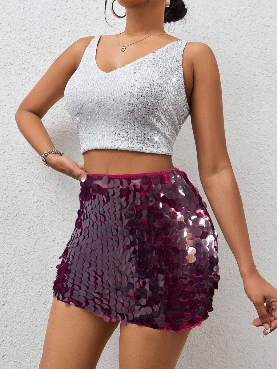 BamGleam Sequin Mini Bodycon Skirt For Holiday Party Clothes
