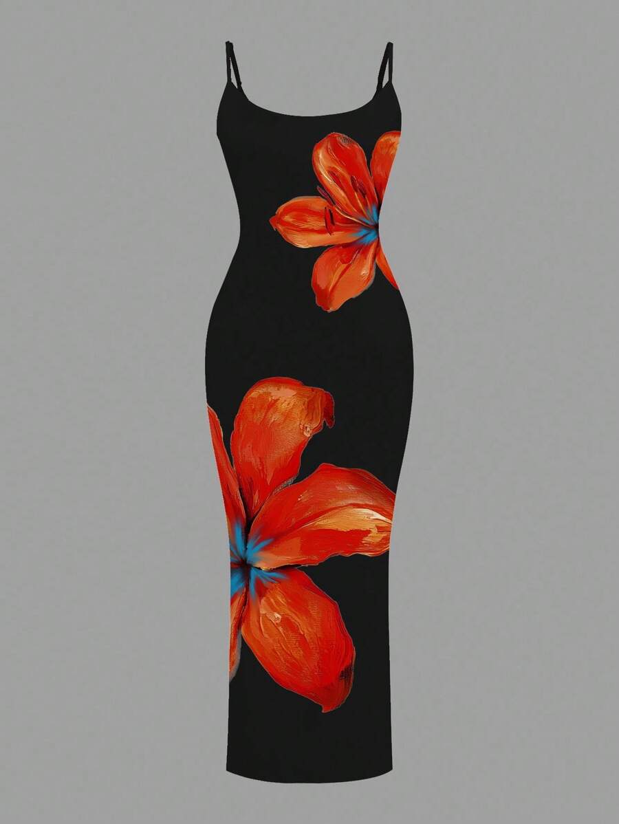 Slaydiva Casual Floral Print Camisole Bodycon Long Dress For Women, Summer Yellow Floral Bodycon Dress Yellow Summer Dress Bodycon Dress Women Yellow Dress Floral Print Bodycon Dress Suitable For Going Out Chic Dress