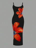 Slaydiva Casual Floral Print Camisole Bodycon Long Dress For Women, Summer Yellow Floral Bodycon Dress Yellow Summer Dress Bodycon Dress Women Yellow Dress Floral Print Bodycon Dress Suitable For Going Out Chic Dress