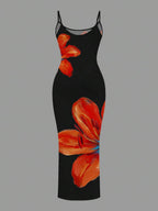 Slaydiva Casual Floral Print Camisole Bodycon Long Dress For Women, Summer Yellow Floral Bodycon Dress Yellow Summer Dress Bodycon Dress Women Yellow Dress Floral Print Bodycon Dress Suitable For Going Out Chic Dress