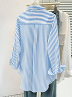 Women's Casual Basic Striped Pointed Collar Long Sleeve Shirt Blouse With Button Pockets, Suitable For Daily Office Wear, Autumn/Winter/Spring
