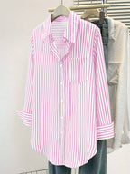 Women's Casual Basic Striped Pointed Collar Long Sleeve Shirt Blouse With Button Pockets, Suitable For Daily Office Wear, Autumn/Winter/Spring