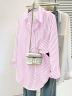 Women's Casual Basic Striped Pointed Collar Long Sleeve Shirt Blouse With Button Pockets, Suitable For Daily Office Wear, Autumn/Winter/Spring