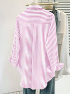 Women's Casual Basic Striped Pointed Collar Long Sleeve Shirt Blouse With Button Pockets, Suitable For Daily Office Wear, Autumn/Winter/Spring
