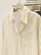 Women's Casual Basic Striped Pointed Collar Long Sleeve Shirt Blouse With Button Pockets, Suitable For Daily Office Wear, Autumn/Winter/Spring