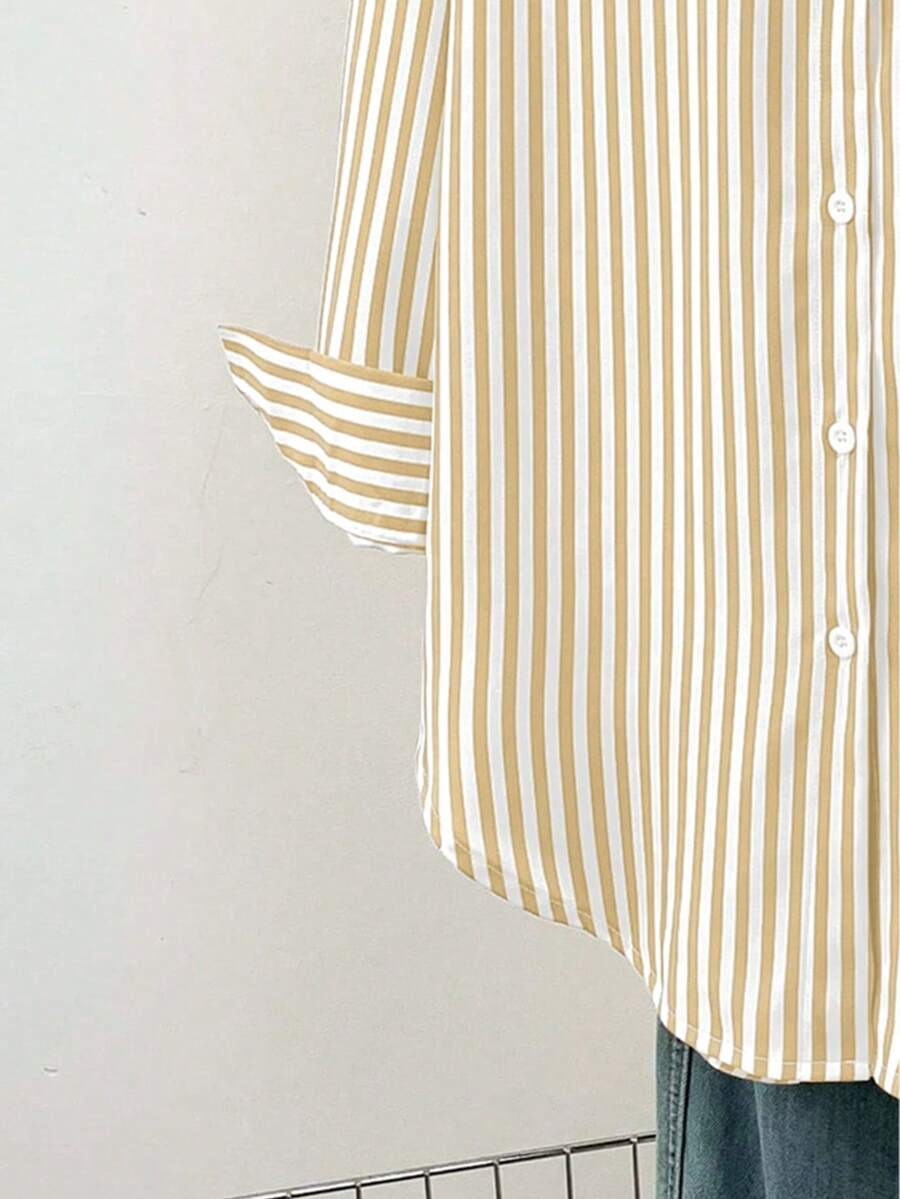 Women's Casual Basic Striped Pointed Collar Long Sleeve Shirt Blouse With Button Pockets, Suitable For Daily Office Wear, Autumn/Winter/Spring