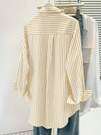 Women's Casual Basic Striped Pointed Collar Long Sleeve Shirt Blouse With Button Pockets, Suitable For Daily Office Wear, Autumn/Winter/Spring