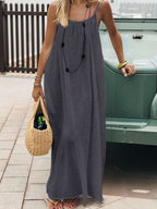 Cévolie Women's Solid Color Open Back Tie Loose Casual Maxi Slip Dress