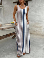 EMERY ROSE Women's Retro Striped Sleeveless Round Neck Dress