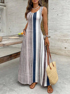 EMERY ROSE Women's Retro Striped Sleeveless Round Neck Dress
