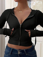 Plus Size Women Solid Color Fitted Hooded Lightweight Jacket Fall Winter Cloth For Women Autumn