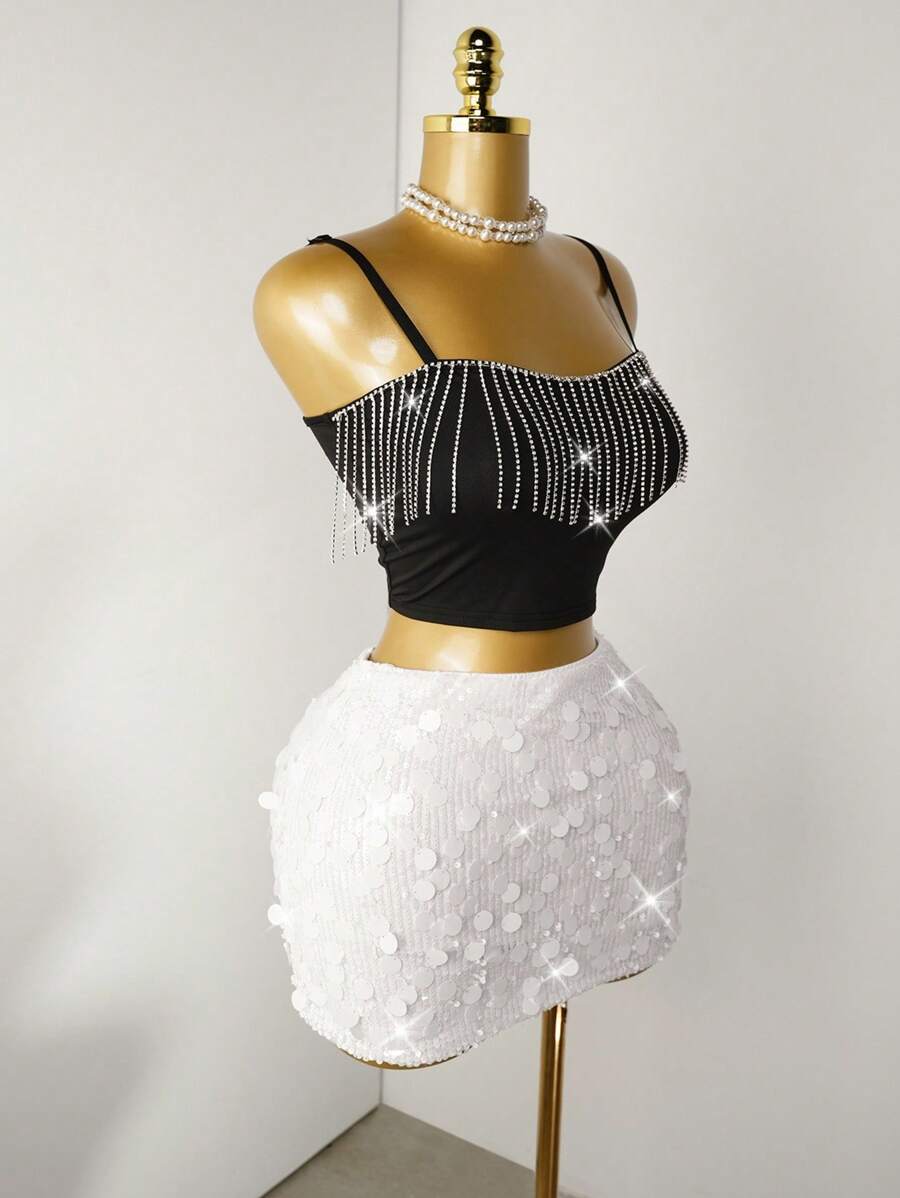 BamGleam Sequin Mini Bodycon Skirt For Holiday Party Clothes