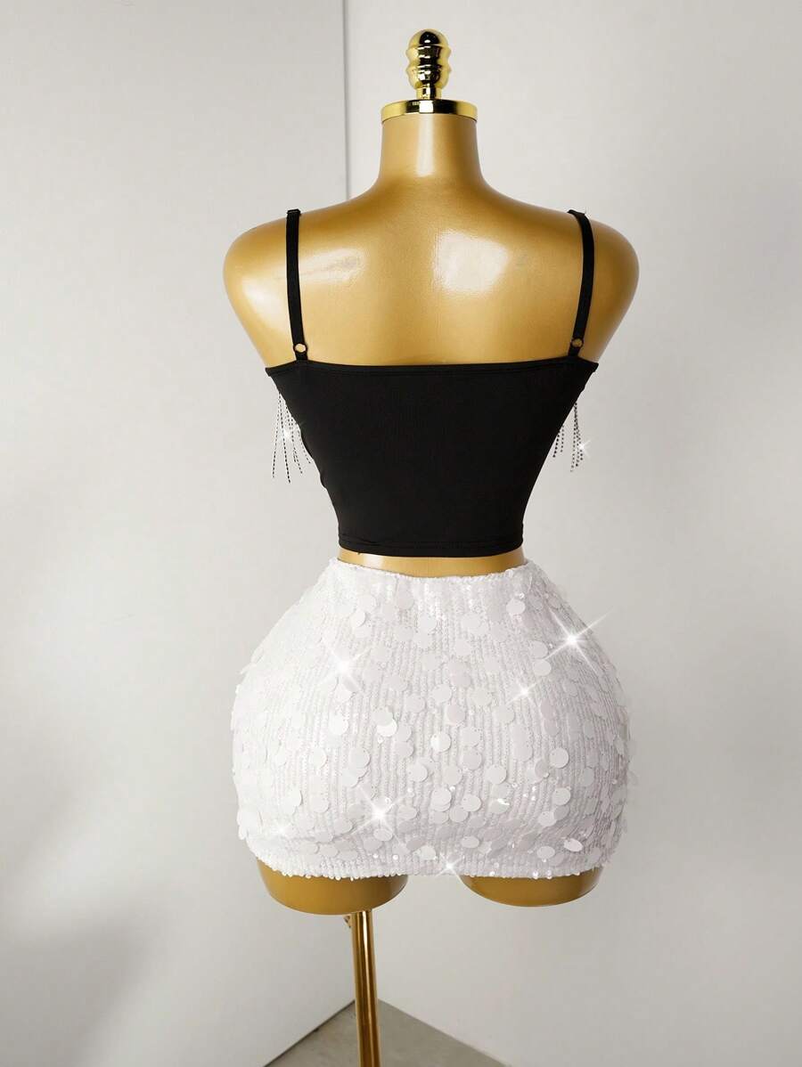 BamGleam Sequin Mini Bodycon Skirt For Holiday Party Clothes