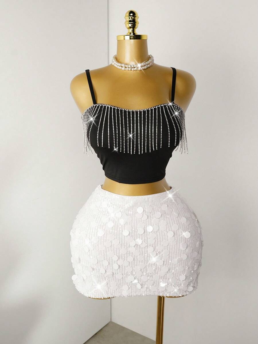 BamGleam Sequin Mini Bodycon Skirt For Holiday Party Clothes