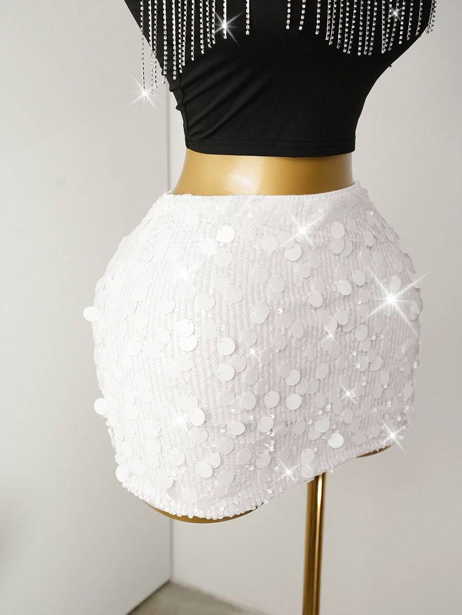BamGleam Sequin Mini Bodycon Skirt For Holiday Party Clothes