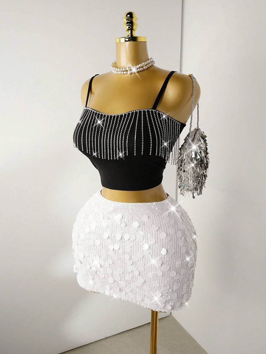 BamGleam Sequin Mini Bodycon Skirt For Holiday Party Clothes