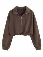 Airaco Women's Solid Color Drop Shoulder Long Sleeve Vintage American Style Half Zip Niche Sweatshirt Pullover Fall