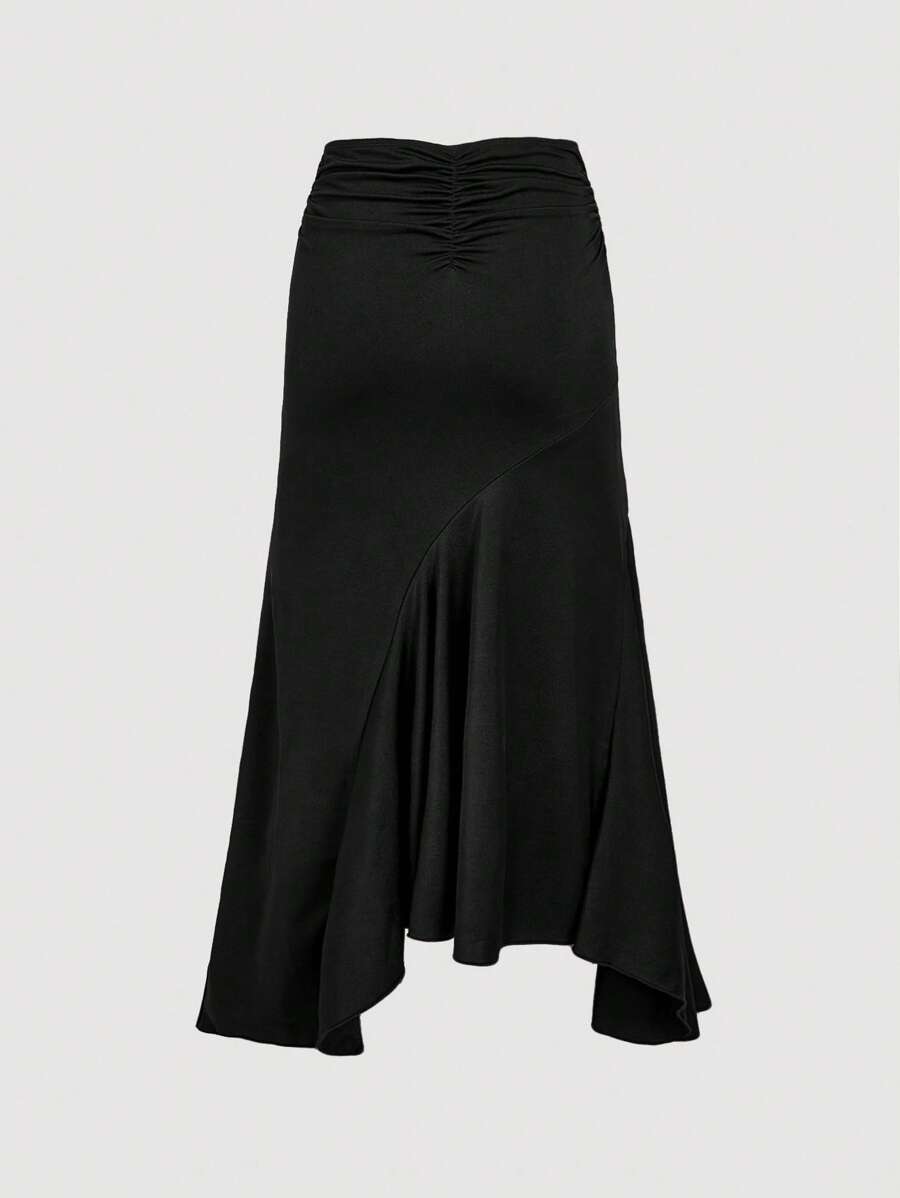 SHEIN MOD High Waist Ruffle Asymmetrical Hem Skirt Brown Midi Skirt Tie Skirt Wrap Skirt Asymmetrical Skirt Brown Tie Skirt