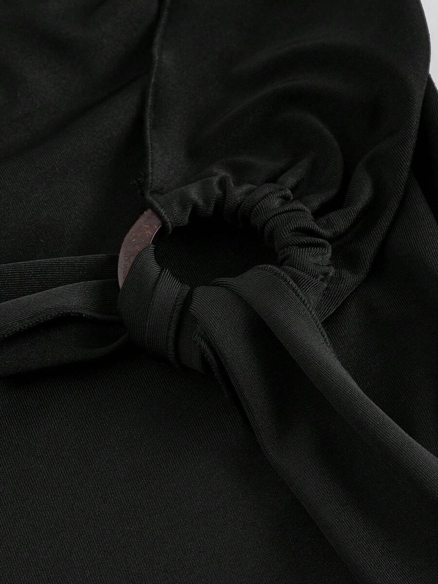 SHEIN MOD High Waist Ruffle Asymmetrical Hem Skirt Brown Midi Skirt Tie Skirt Wrap Skirt Asymmetrical Skirt Brown Tie Skirt
