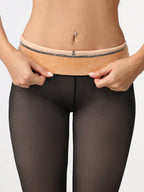 1pc Women's Sexy Semi-Sheer Tights, Thick Warm Lining, High Waist Elastic Skinny Pants, 220g, Comfortable