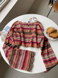 Comfortcana Plus Size Women Casual Striped Cropped T-Shirt,Fall Clothes For Women Colorful Knit Top,Autumn/Winter,Fall Clothes For Women Boho Knit Top Striped Knit Top,Vacation, Summer Knit Top,Slightly Sheer
