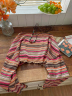 Comfortcana Plus Size Women Casual Striped Cropped T-Shirt,Fall Clothes For Women Colorful Knit Top,Autumn/Winter,Fall Clothes For Women Boho Knit Top Striped Knit Top,Vacation, Summer Knit Top,Slightly Sheer