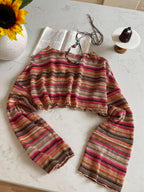 Comfortcana Plus Size Women Casual Striped Cropped T-Shirt,Fall Clothes For Women Colorful Knit Top,Autumn/Winter,Fall Clothes For Women Boho Knit Top Striped Knit Top,Vacation, Summer Knit Top,Slightly Sheer