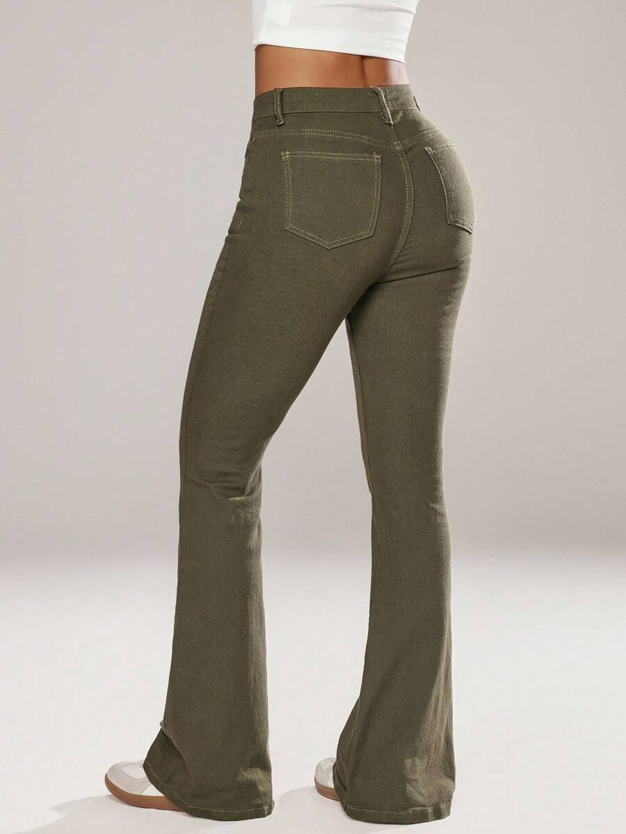 Flexra Women Flared Pocket Casual All-Match Denim Flared Jeans Y2k Bootcut Jeans