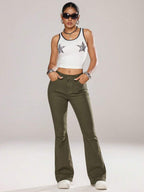 Flexra Women Flared Pocket Casual All-Match Denim Flared Jeans Y2k Bootcut Jeans