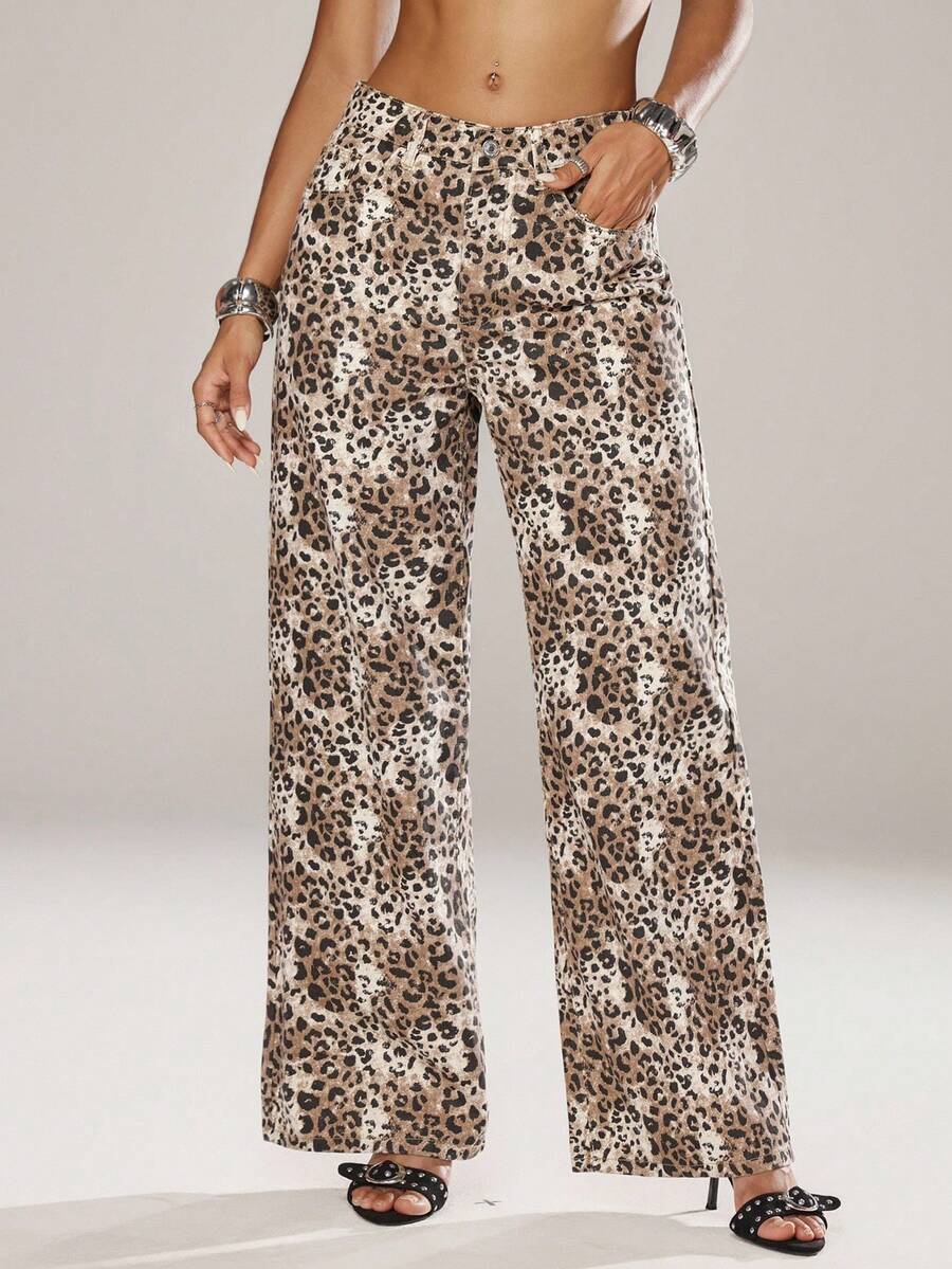 SHEIN ICON Women's Loose Fit Wide Leg Pockets Casual Versatile Jeans Pants