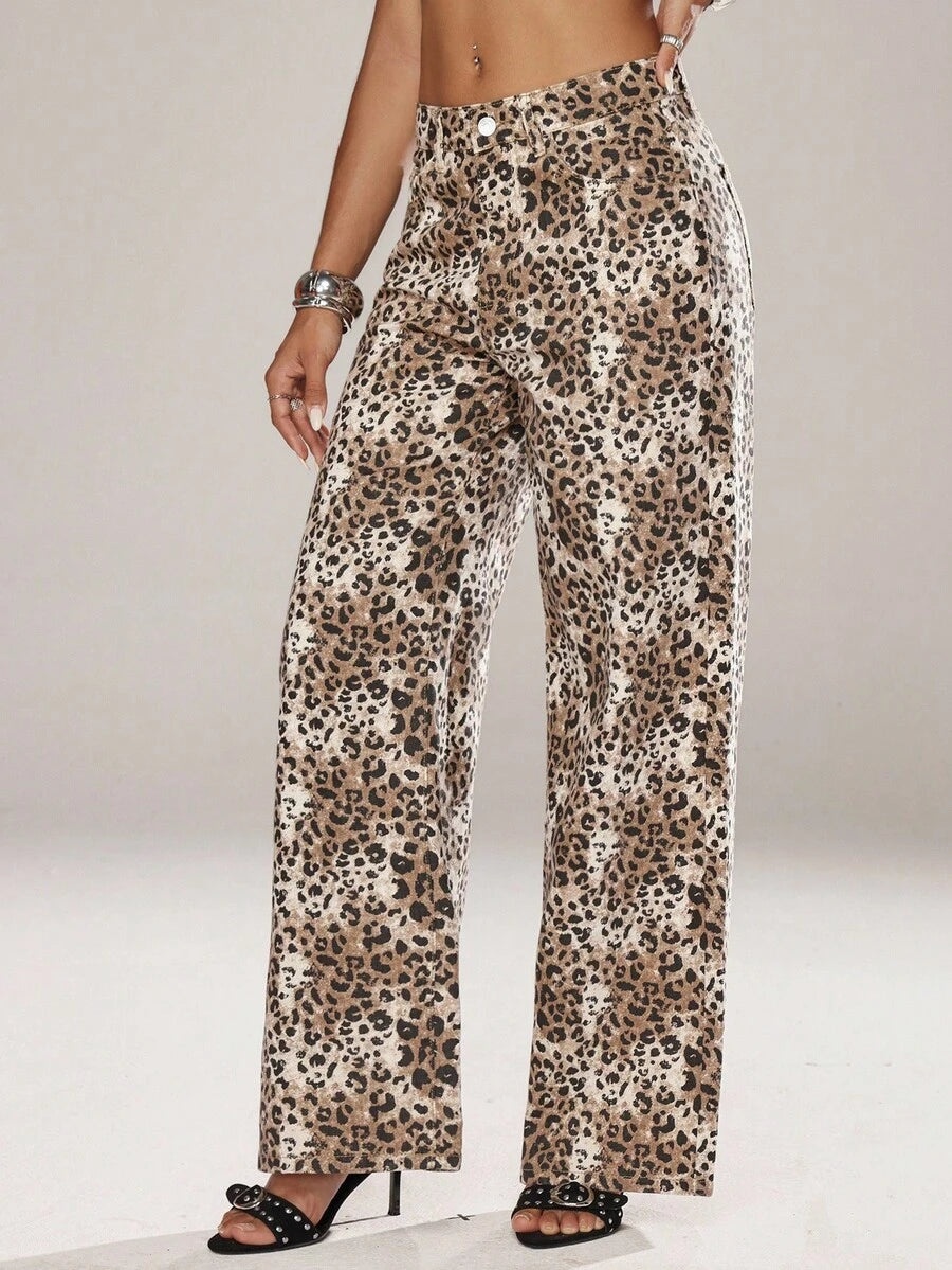 SHEIN ICON Women's Loose Fit Wide Leg Pockets Casual Versatile Jeans Pants