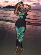 Slaydiva Casual Floral Print Camisole Bodycon Long Dress For Women, Summer Yellow Floral Bodycon Dress Yellow Summer Dress Bodycon Dress Women Yellow Dress Floral Print Bodycon Dress Suitable For Going Out Chic Dress