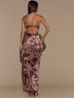 SHEIN BAE Floral Print Maxi Dress With Lace Trim Spaghetti Strap Bodycon Long Dress, Elegant Curve-Hugging Dress For Women, Vacation Dress, Valentine's Day Date Dress, Bridesmaid Mini Dress, Printed Dress,Valentine's Day,Valentine Outfits For Women