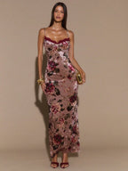 SHEIN BAE Floral Print Maxi Dress With Lace Trim Spaghetti Strap Bodycon Long Dress, Elegant Curve-Hugging Dress For Women, Vacation Dress, Valentine's Day Date Dress, Bridesmaid Mini Dress, Printed Dress,Valentine's Day,Valentine Outfits For Women