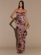 SHEIN BAE Floral Print Maxi Dress With Lace Trim Spaghetti Strap Bodycon Long Dress, Elegant Curve-Hugging Dress For Women, Vacation Dress, Valentine's Day Date Dress, Bridesmaid Mini Dress, Printed Dress,Valentine's Day,Valentine Outfits For Women