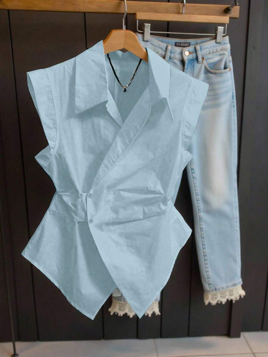 INAWLY Women's Casual Solid Color Sleeveless Blouse, Summer