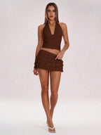 SHEIN BAE Women's Fashionable Sexy Multi-Layer Ruffle Hem Mini Skirt, Summer,Valentine's Day,Valentine Outfits For Women
